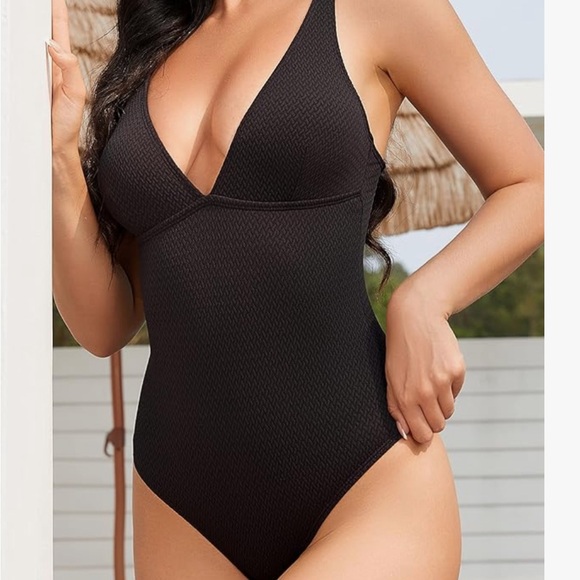 Taze'ne Women's One Piece Swimsuit V Neck Bathing Suit with Adjustable Straps - Picture 2 of 5